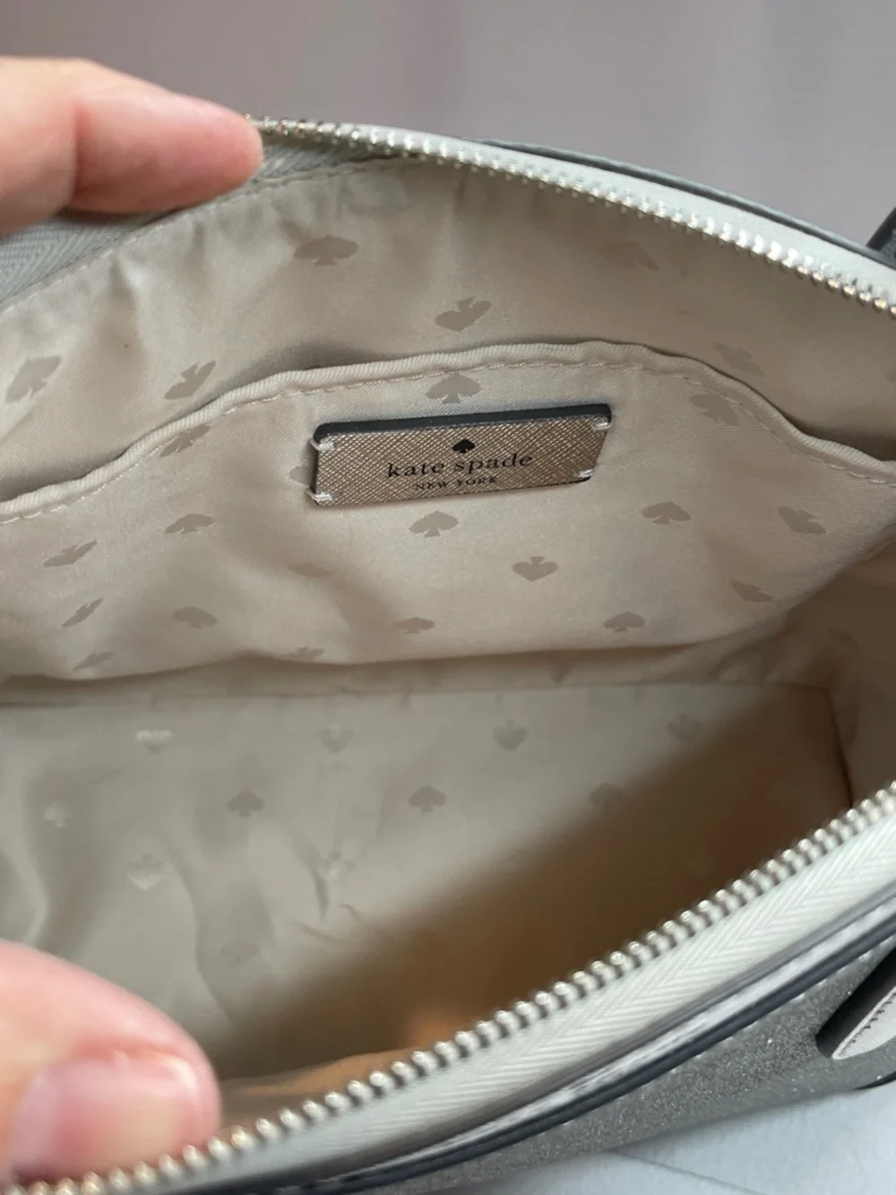 Kate Spade Silver Glitter Tote Crossbody Metallic Sparkle Satchel
